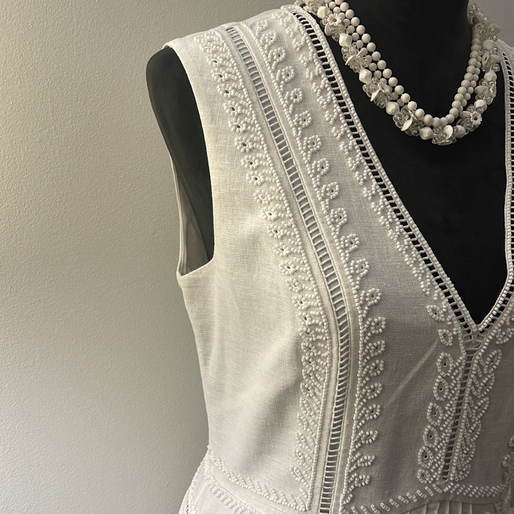 Kobi Halperin White Linen/Cotton Beaded Dress 10 - Picture 3 of 16